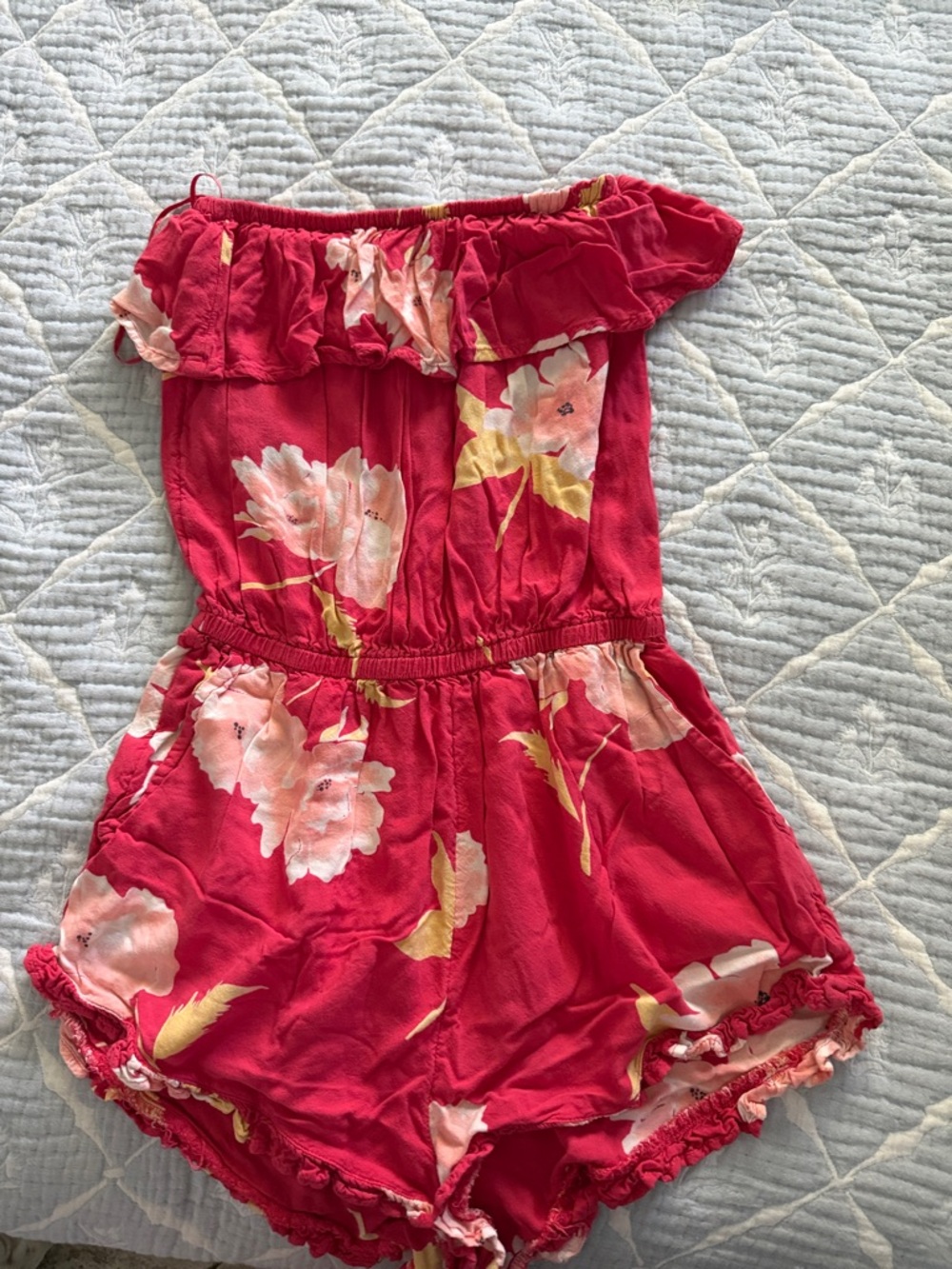 Billabong Red Floral Off-Shoulder Romper
